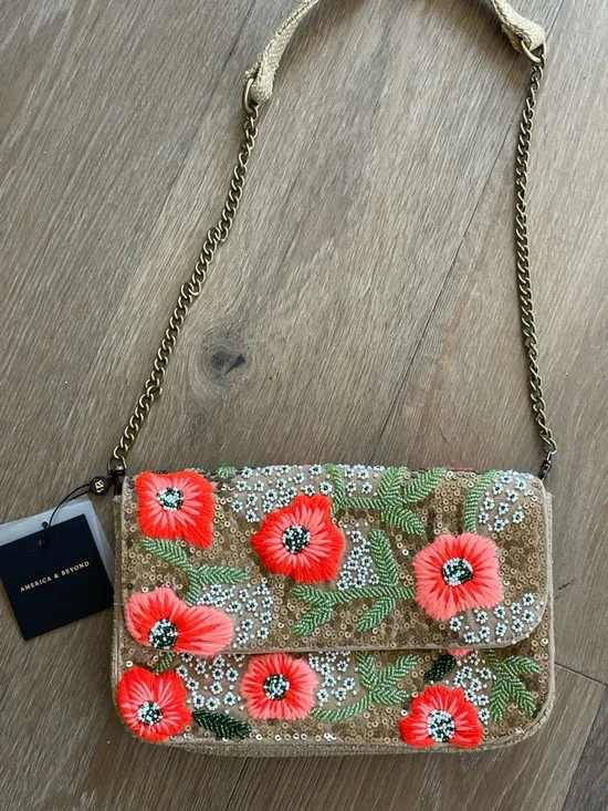 America & Beyond Floral Sequin Crossbody Bag in Coral and Gold - Picture 2 of 13